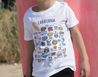 Kids California Alphabet Shirt, California Shirt for Kids, Visit California Family Vacation Shirt, California Travel Tee