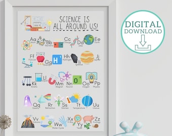 Wetenschap Alfabet Print, Wetenschap ABC Poster, Wetenschap Klaslokaal Alfabet, Wetenschap ABC Digitale Download, Last Minute Wetenschap Leraar Gift