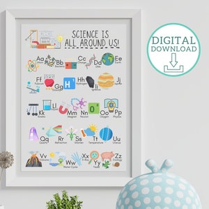 Science Alphabet Print, Science ABC Poster, Science Classroom Alphabet, Science ABC Digital Download, Last Minute Science Teacher Gift