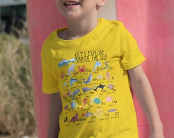 Under the Sea Ocean Animals Alphabet Shirt, Sea Creatures ABC Kids Tee, Kids Marine Biology Alphabet Shirt, Ocean Animals ABC Shirt