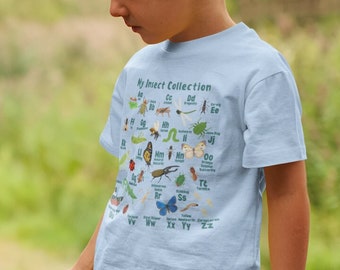 Camisa del alfabeto del insecto para niños pequeños, camiseta de la colección de insectos, camiseta del alfabeto del insecto de insectos, camiseta del alfabeto para niños pequeños, camiseta del alfabeto de regreso a la escuela, camisa para insectos