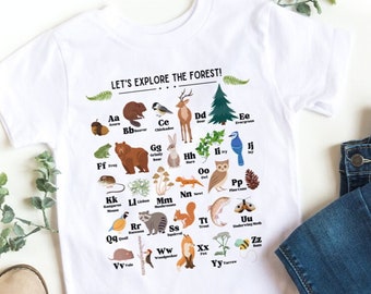 Woodland Animal Alphabet Shirt, Toddler Forest Animal ABC Shirt, Forest Friends Shirt, Toddler Animal Alphabet Tee, Toddler ABC Shirt