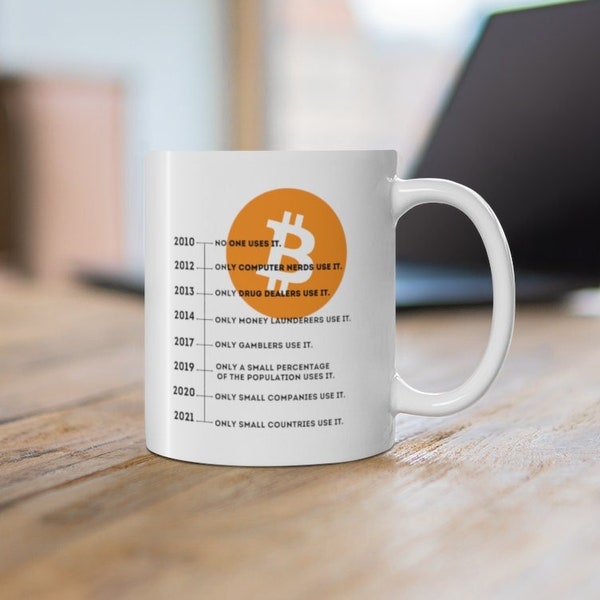 Bitcoin Timeline History of Bitcoin Funny Bitcoin Cryptocurrency Ceramic Mug 11oz