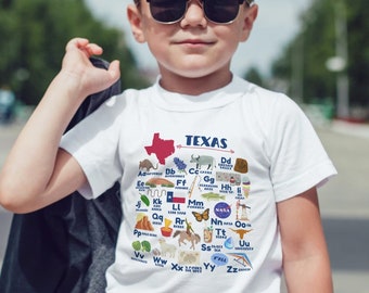 Texas Alphabet Shirt, Texas Toddler Tshirt, Texas A-Z Alphabet Shirt for Toddlers, Visit Texas Family Vacation Shirt, Texas Travel Tee