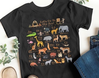 Vamos a la camisa del alfabeto del zoológico para niños pequeños del zoológico, camisa de animales del zoológico para niños pequeños, camisa ABC del zoológico, camisa para el viaje del zoológico, camisa del alfabeto del equipo del zoológico