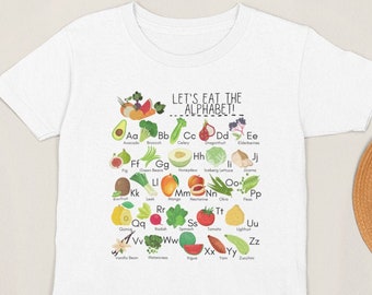 Toddler Alphabet Shirt, Toddler Fruit Alphabet, Toddler's Vegetable Alphabet, Fruit and Veggie ABC Tee, Eat the Alphabet Shirt, A-Z Tshirt