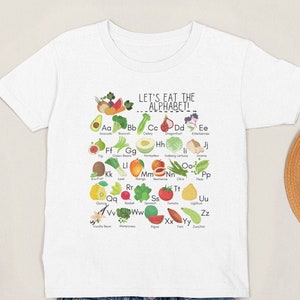 Toddler Alphabet Shirt, Toddler Fruit Alphabet, Toddler&#39;s Vegetable Alphabet, Fruit and Veggie ABC Tee, Eat the Alphabet Shirt, A-Z Tshirt