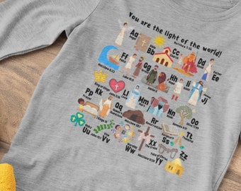 Bible Alphabet Toddler Long Sleeve Shirt, Bible ABC Shirt, Toddler Christian Long Sleeve Shirt, Toddler Jesus Shirt, You Are the Light Shirt