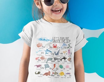 Under the Sea Ocean Animals Alphabet Shirt, Sea Creatures ABC Kids Tee, Kids Marine Biology Alphabet Shirt, Ocean Animals ABC Shirt