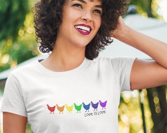 Rainbow Chickens Pride Love is Love Chicken Equality Shirt Unisex Jersey Short Sleeve Tee