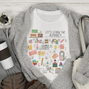 Tee del alfabeto del regreso a la escuela, camisa del profesor del jardín de infantes, camisa del profesor del preescolar, regalo del profesor del regreso a la escuela, camisa del alfabeto, camisa del ABC