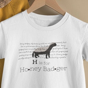 H is for Honeybadger A-Z Animal Alphabet Educational ABC Kids Shirt XS-XL