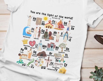 Adult Bible Alphabet Shirt, Teacher Bible ABC Shirt, Christian Teacher Shirt, Bible Shirt, Women's Jesus Tshirt, You Are the Light Tee