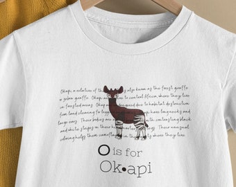 O is for Okapi A-Z Animal Alphabet Educational ABC Kids Shirt XS-XL Kids Okapi Tee