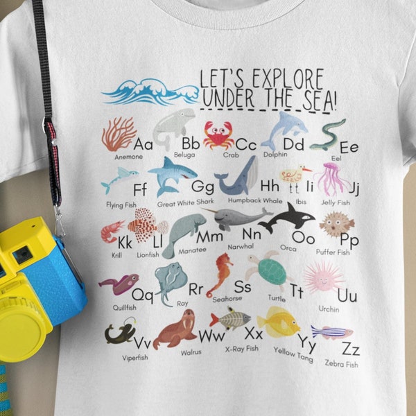 Under the Sea Ocean Animals Alphabet Shirt, Sea Creatures ABC Toddler T-shirt, Toddler Marine Biology Shirt, Toddler Ocean Theme Tee