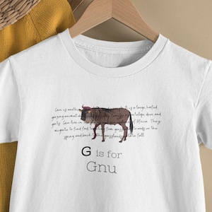 G is for Gnu Animal Alphabet Kids ABC Shirt Kids XS-XL Softstyle Tee Wildebeest Shirt for Kids