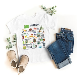 Oregon Alphabet Shirt, Oregon Toddler Tshirt, Oregon A-Z Alphabet Shirt for Toddlers, Visit Oregon Family Vacation Shirt, Oregon Travel Tee