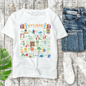 Let&#39;s Read Teacher Shirt, Literacy ABC Tee, School Librarian Shirt, Reading Teacher Alphabet Shirt, Teacher ABC Shirt, Teacher Book ABC Tee