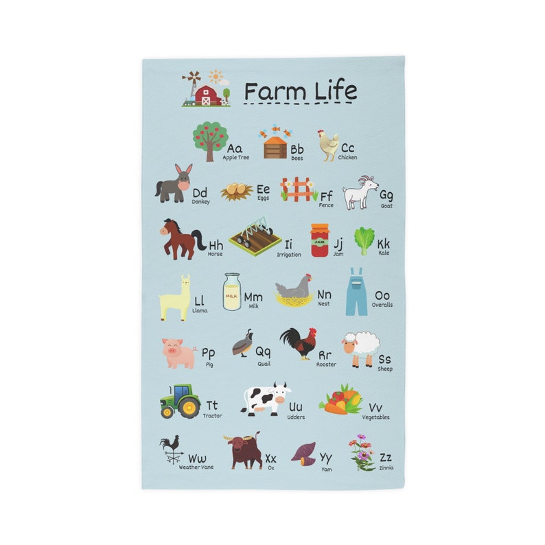 Farm Alphabet Kids Room Throw Rug, Farm Life ABC Rug for Classroom, Farm Alphabet ABC Rug for Nursery, Farm Theme Kids Rug, Kindergarten Rug image 5