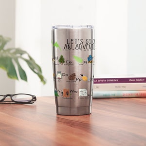 Camping Adventure Alphabet Stainless Steel Tumbler, 20 oz Outdoor Camp ABC Tumbler, Outdoor Alphabet Tumbler for Teacher