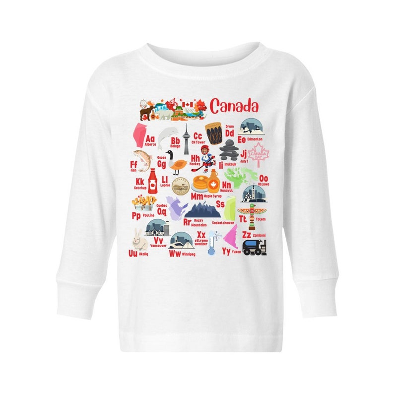 Canada Geography Alphabet Long Sleeve Shirt, Toddler Canada Geography ABC Long Sleeve Shirt, Toddler Canadian Alphabet Shirt, I Love Canada image 2