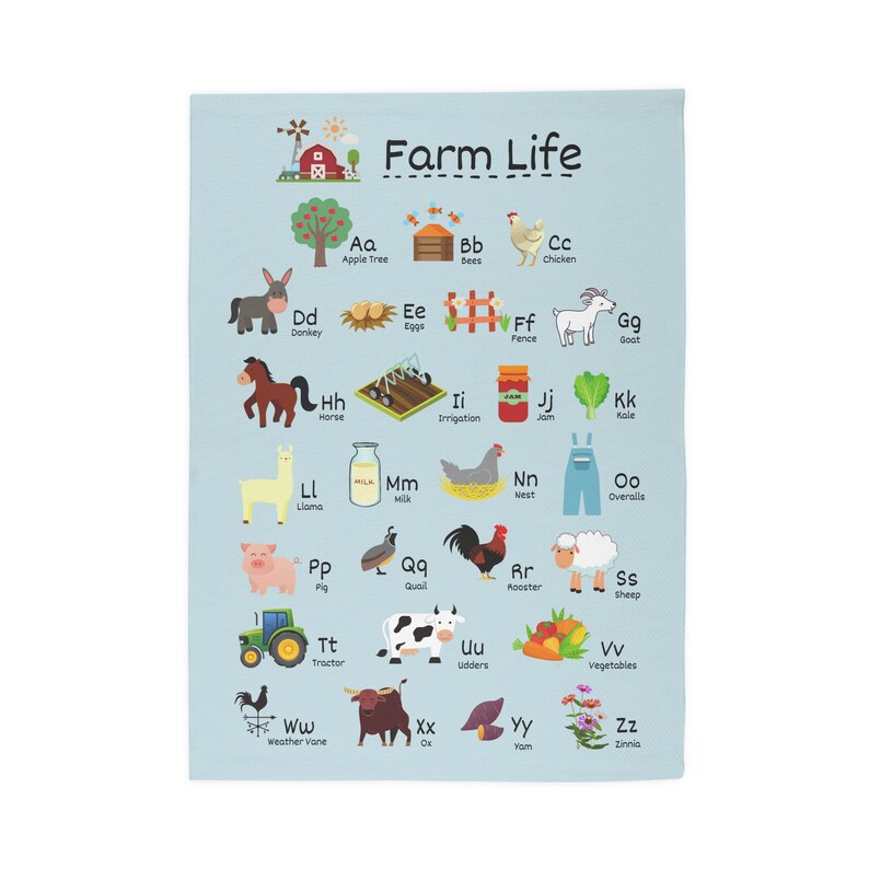 Farm Alphabet Kids Room Throw Rug, Farm Life ABC Rug for Classroom, Farm Alphabet ABC Rug for Nursery, Farm Theme Kids Rug, Kindergarten Rug image 7