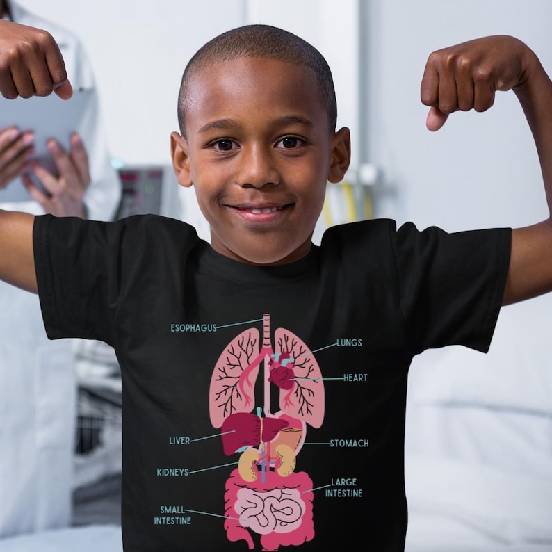 Camiseta Infantil "Veja o Interior do Meu Corpo", Camiseta Infantil com Tema de Ciências e Órgãos do Corpo, Camiseta Infantil com Tema de Anatomia e Órgãos do Corpo imagem 1