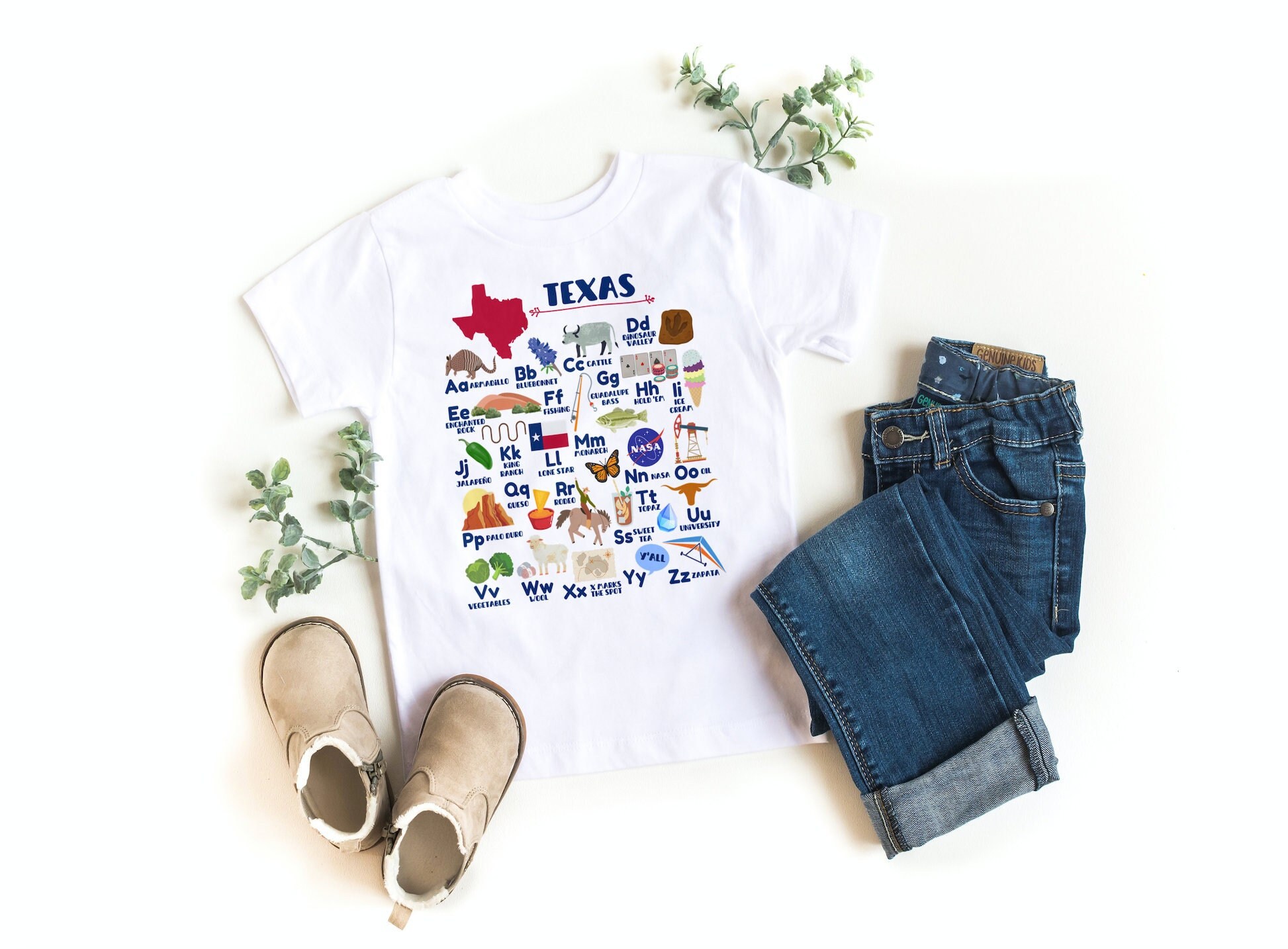 Texas Alphabet Shirt, Kids Texas Tshirt, Texas A-Z Alphabet Shirt for Kids, Visit Texas Family Vacation Shirt, Texas Travel Tee