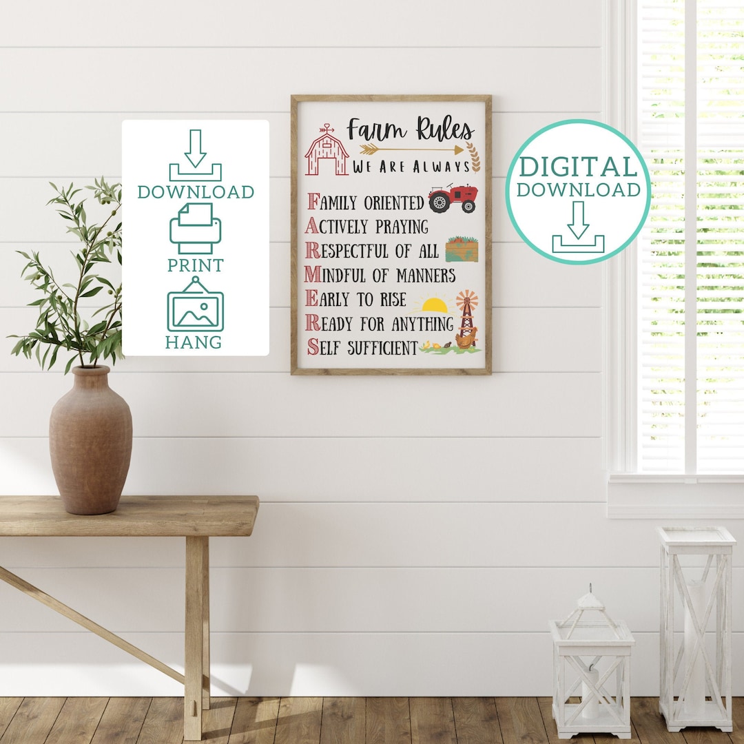 Farm Rules Farmhouse Rules Sign Farm Sign Wall Art Farm Etsy
