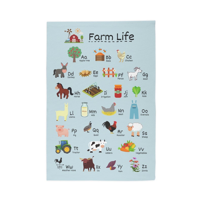 Farm Alphabet Kids Room Throw Rug, Farm Life ABC Rug for Classroom, Farm Alphabet ABC Rug for Nursery, Farm Theme Kids Rug, Kindergarten Rug image 2
