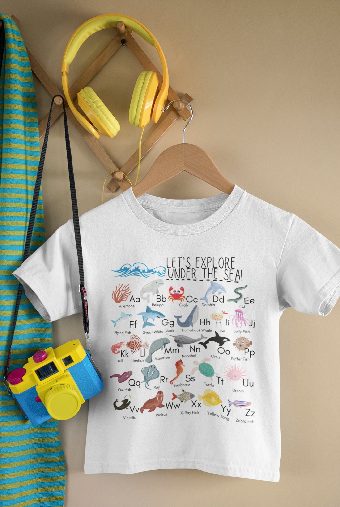 Onder de zee oceaan dieren alfabet shirt, zeedieren ABC peuter T-shirt, peuter mariene biologie shirt, peuter Oceaan thema Tee