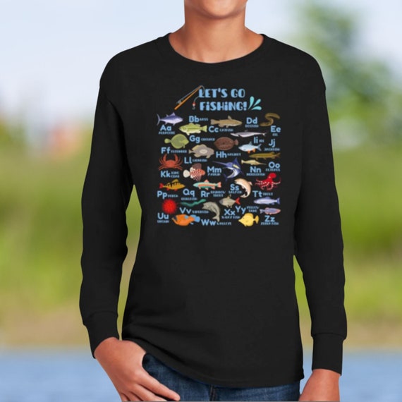 Let's Go Fishing Fish Alphabet Long Sleeve Shirt for Kids, Kids