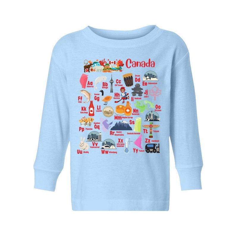 Canada Geography Alphabet Long Sleeve Shirt, Toddler Canada Geography ABC Long Sleeve Shirt, Toddler Canadian Alphabet Shirt, I Love Canada image 1