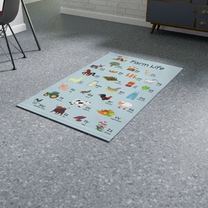 Farm Alphabet Kids Room Throw Rug, Farm Life ABC Rug for Classroom, Farm Alphabet ABC Rug for Nursery, Farm Theme Kids Rug, Kindergarten Rug image 6