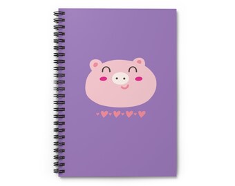 Kawaii Cute Pink Piggy Cheerful Pig Spiral Notebook, Pink Piggy Notebook, Kawaii Piggy Spiral Notebook, Kawaii Pink Pig Lined Journal