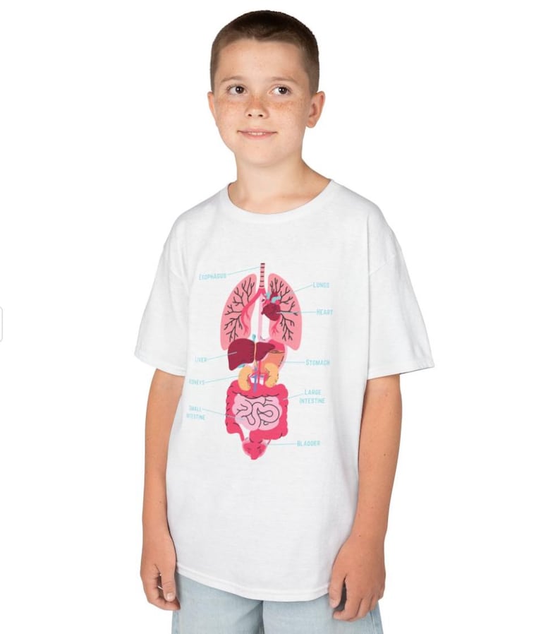 Camiseta Infantil "Veja o Interior do Meu Corpo", Camiseta Infantil com Tema de Ciências e Órgãos do Corpo, Camiseta Infantil com Tema de Anatomia e Órgãos do Corpo imagem 2