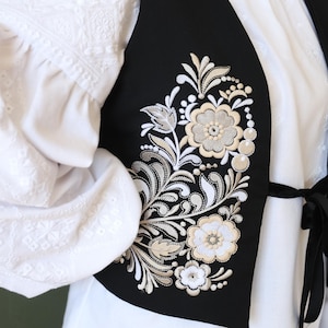 Black vest with floral embroidery Ukraine embroidery waistcoat White vyshyvanka made in Ukraine Black embroidered women vest Ukrainian gift
