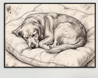 Quadro decorativo de Golden Retriever, impressão personalizada de retrato de cachorro (pronto para pendurar)