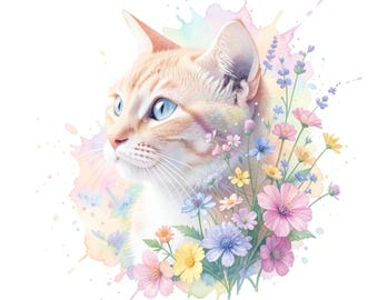Floral Cat Clipart Bundle | Kawaii PNG Designs (Digital Download)