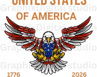 Águila de los Estados Unidos de América SVG PNG, Diseño de camiseta del Día de la Independencia 1776-2026, Mascota del Águila Americana en Audaz, Uso Comercial.