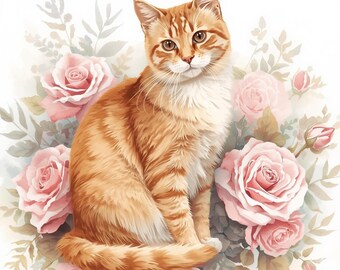 Cats-floral bundle of 23 png designs. Printable sublimation designs.