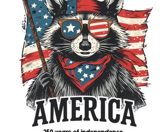 Paquete de mapaches patrióticos, mapache americano divertido PNG, diseño de camiseta del 4 de julio, imágenes prediseñadas de mapaches con la bandera de EE. UU., SVG de animales patrióticos retro.