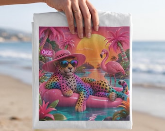 Rainbow Leopard Flamingo Tropical Oasis PNG, Summer Sunset Sublimation Design (Digital Download)