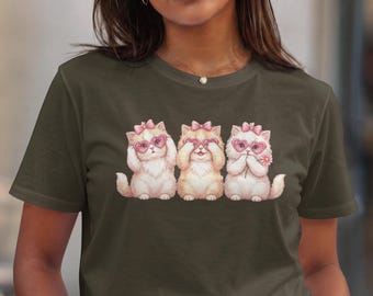 Three Persian Cats See Hear Speak No Evil PNG, Watercolor Kitten Design (Digital Download)