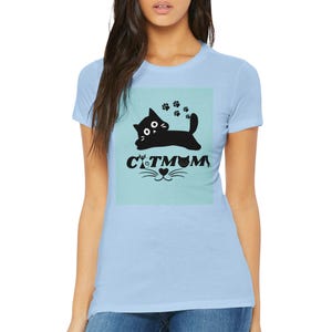 Baby Blue Premium Women's Crewneck T-Shirt – Cat Lovers Design | Soft Cotton Tee for Cat Moms | Cute Gift Idea