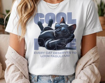 Black Cat with Sunglasses PNG SVG, Streetwear T-Shirt Design (Digital Download)