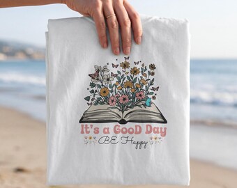 Retro Wildflower Book Design, It's a Good Day to Be Happy, Floral Bookish SVG Download