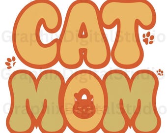 Paquete de 20 diseños retro de SVG y PNG para mamás de gatos / Diseños de camisetas con estilo para mamás de gatos / Gráficos vintage para amantes de las mascotas / Uso comercial.