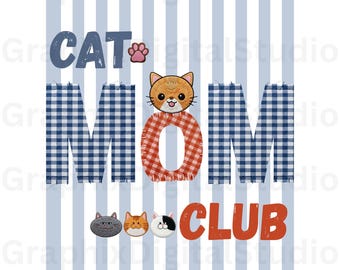 Club de Mamás Gatas PNG, Diseño Retro de Sublimación para Mamá Gata, Diseño de Camiseta para Amantes, Descarga Digital de Mamá Gatita Linda, Arte de Gatos para el Día de la Madre