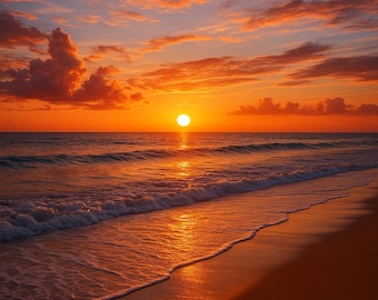 Arte de parede com pôr do sol na praia | Pôr do sol no oceano.